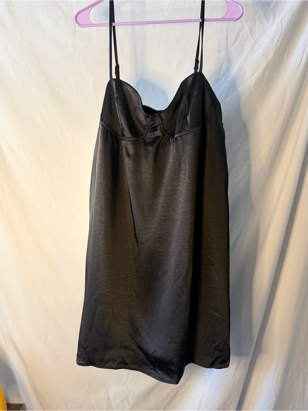 wild fable Black Satin Slip Dress with Adjustable Straps